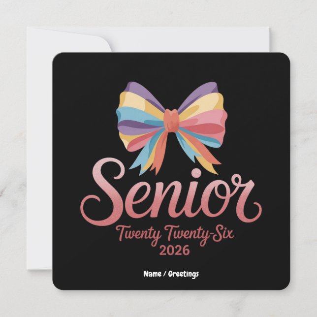 Senior 2026 Cute Rainbow Bow Graduation Coquette Invitation (Front)
