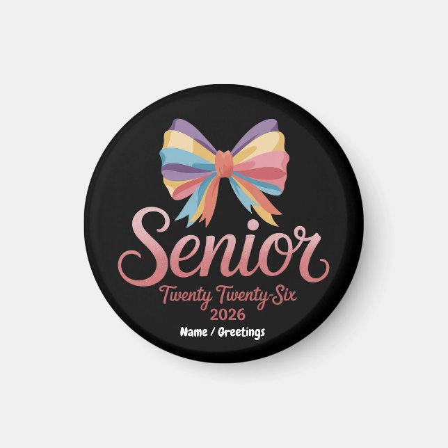 Senior 2026 Cute Rainbow Bow Graduation Coquette Magnet (Front)