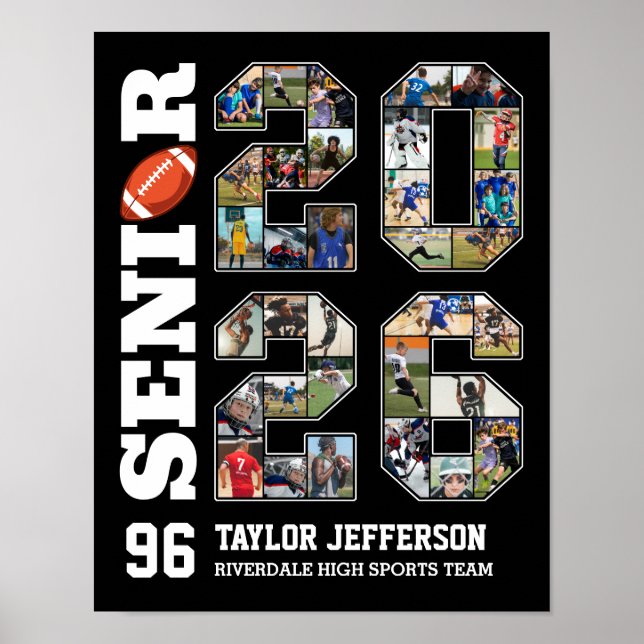 Senior 2026 Football Team Sports Photo Collage Poster (Front)