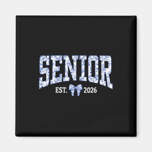 Senior 2026 Graduation Cl Coquette Bow Blue Toile Magnet