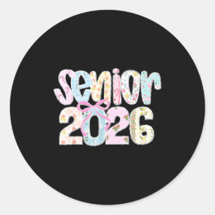 Senior 2026 pastel floral patchwork letters with classic round sticker