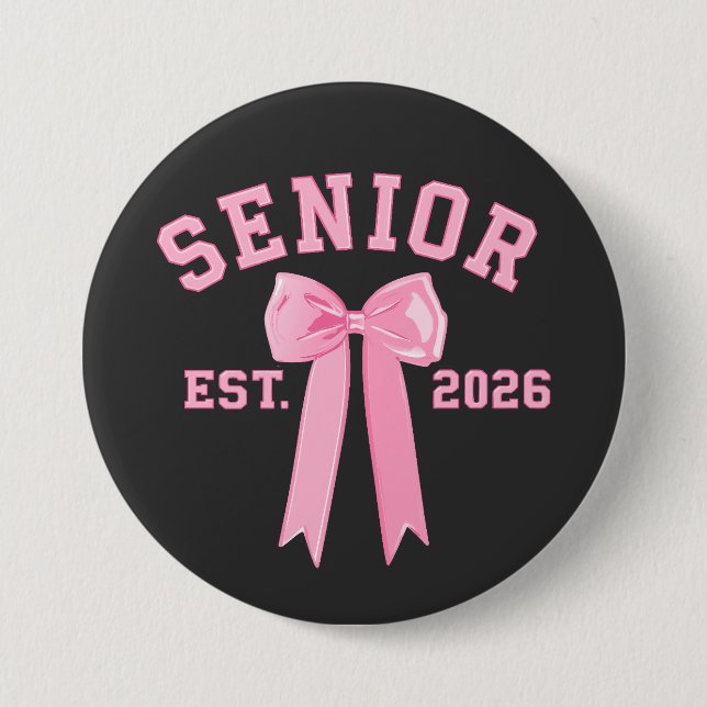 Senior 2026 Pink Bow 7.5 Cm Round Badge (Front)