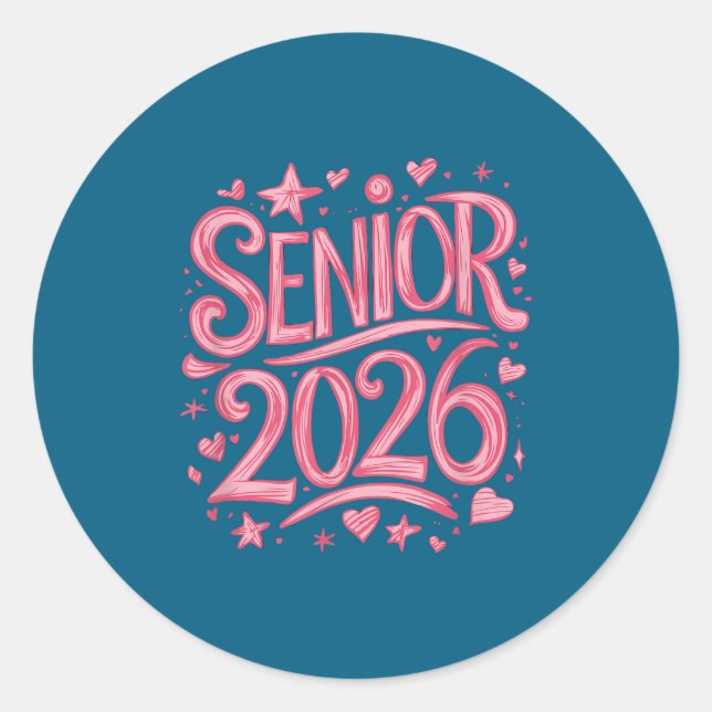 Senior 2026 Pink Classic Round Sticker (Front)