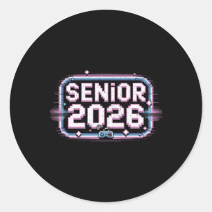 Senior 2026 Retro Gamer Graduation Vibes  Classic Round Sticker