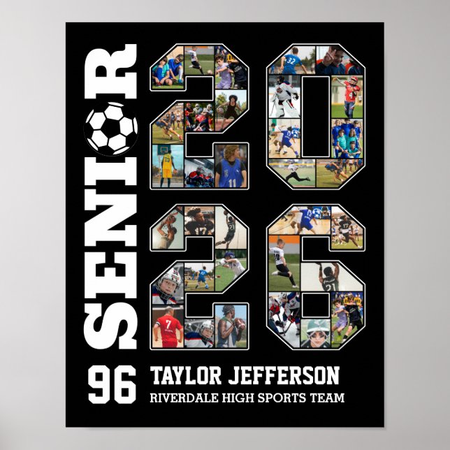 Senior 2026 Soccer Team Sports Photo Collage Poster (Front)