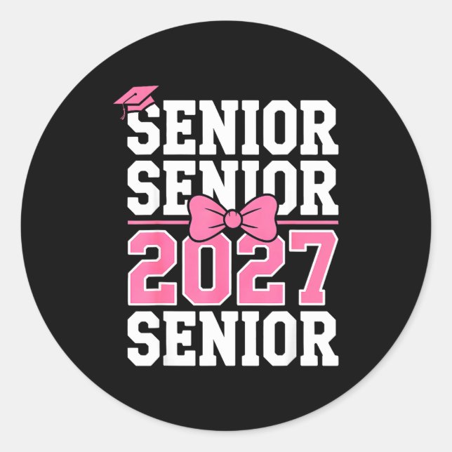 Senior 2027 Class Coquette Pink Classic Round Sticker (Front)