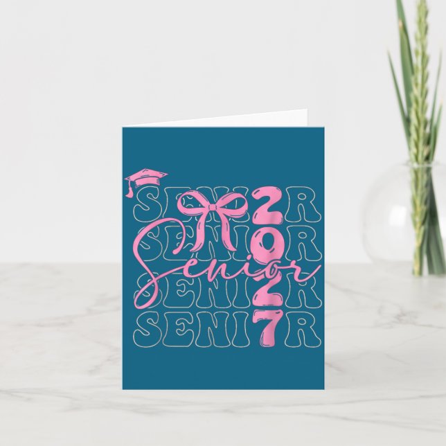 Senior 2027 Class Coquette Pink Illustration Card (Front)