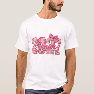 Senior 2027 Pink Bow Crochet Aesthetic T-Shirt