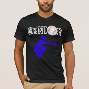 Senior Baseball Catche Player with Blue Silhouette T-Shirt