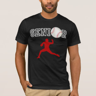 Senior Baseball Pitcher Player Red Silhouette T-Shirt