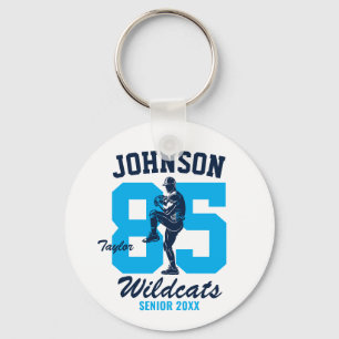 Senior Baseball Pitcher School Sports Game Day Key Ring