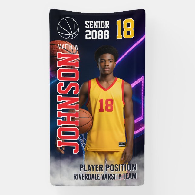 Senior Basketball Personalized Photo Sports Banner (Vertical)