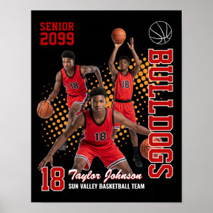 Senior Basketball Player Custom Photo Collage Red Poster