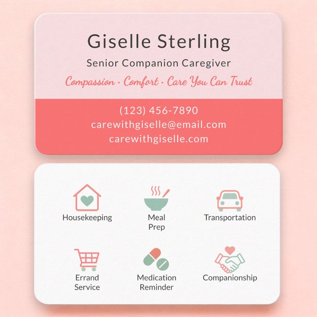 Senior Care Companion Professional Caregiver Business Card (Creator Uploaded)
