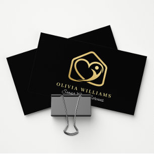 Senior Care Services Caregiver Black & Gold Business Card