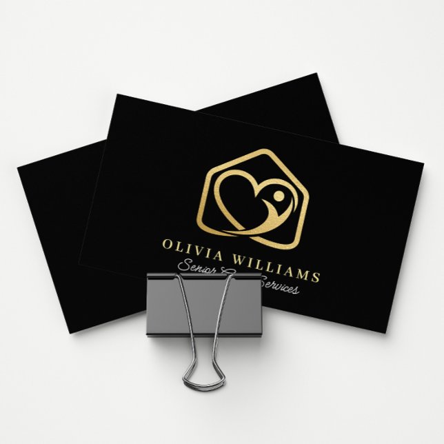 Senior Care Services Caregiver Black & Gold Business Card (Creator Uploaded)