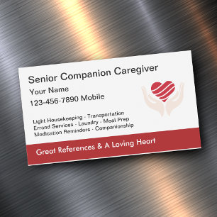 Senior Caregiver Heart And Hands Design Magnetic Business Card