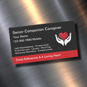 Senior Caregiver Heart And Hands Design Magnetic Business Card
