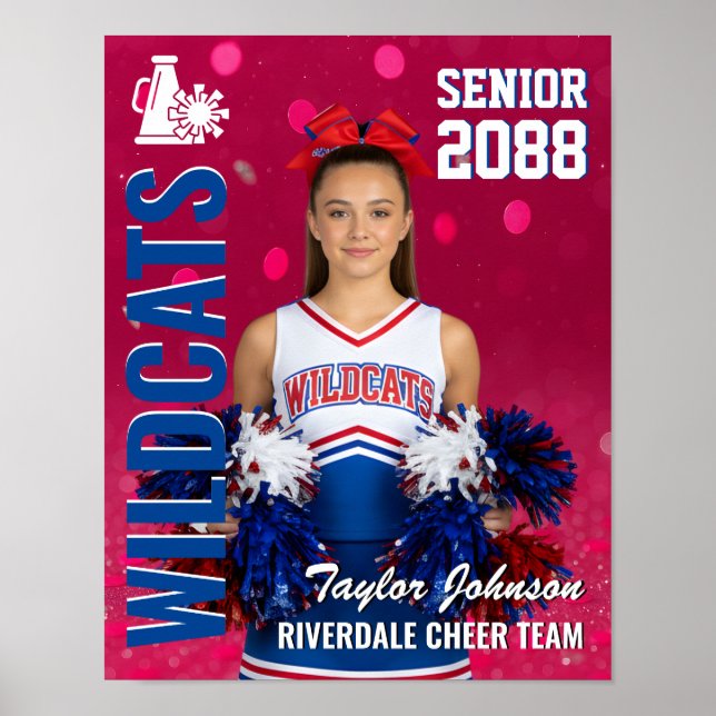 Senior Cheer Team Cheerleader Photo Pink Confetti Poster (Front)