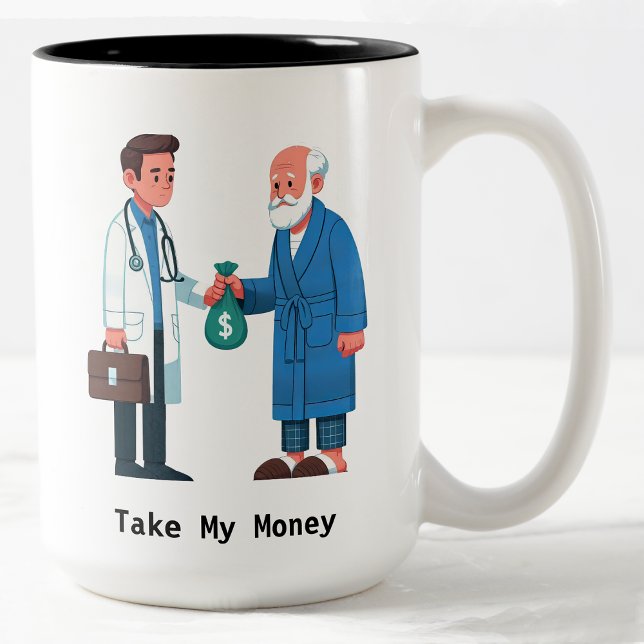 Senior Citizen Paying Off Medical Debt Two-Tone Coffee Mug (Creator Uploaded)
