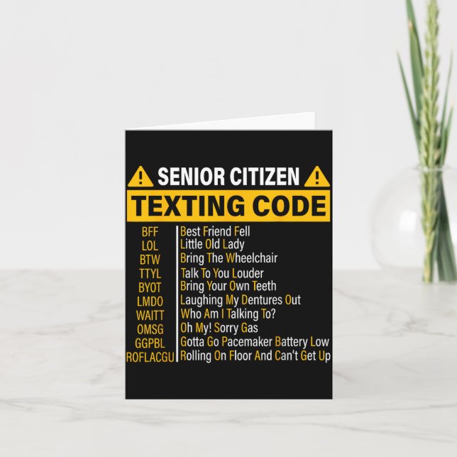 Senior Citizen Texting Code Cool Funny Old People  Card (Front)