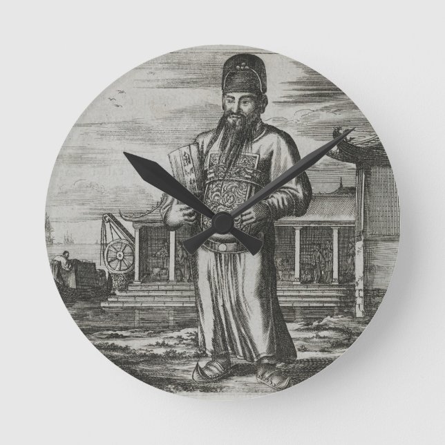 Senior Civil Servant Collecting Taxes, illustratio Round Clock (Front)