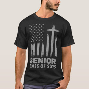 Senior Cl Of 2025 Usa Flag Cross Christian Graduat T-Shirt