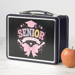 Senior Class Of 2025 Graduation Pink Coquette Bow Metal Lunch Box