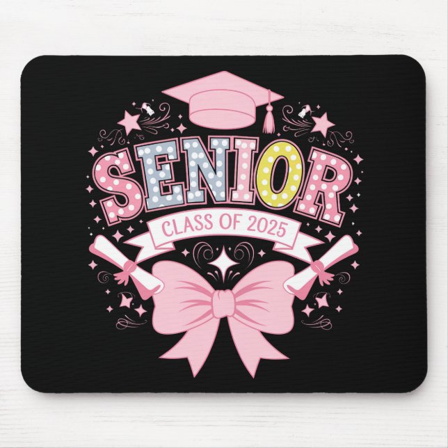 Senior Class Of 2025 Graduation Pink Coquette Bow Mouse Pad (Front)