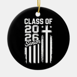 Senior Class Of 2026 Christian Jesus American Flag Ceramic Tree Decoration