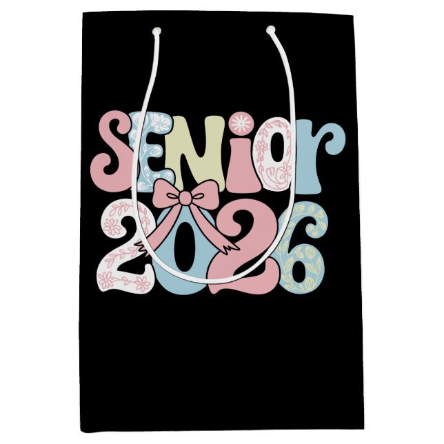 Senior Class Of 2026 Floral Bow Graduation 26 Grad Medium Gift Bag (Front)
