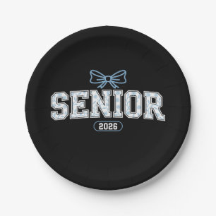 Senior Class Of 2026 Graduation Blue Floral Bow Paper Plate