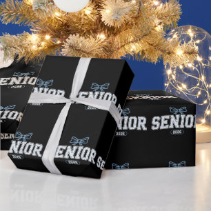 Senior Class Of 2026 Graduation Blue Floral Bow Wrapping Paper