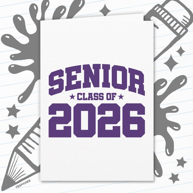 Senior Class of 2026 Purple Varsity Graduation Card (Creator Uploaded)