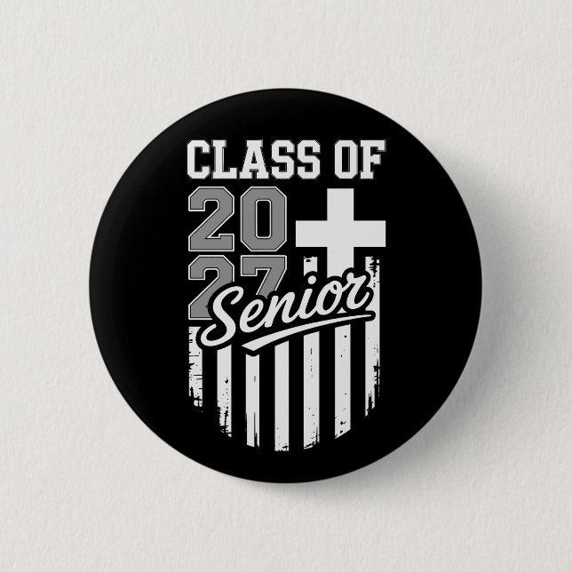 Senior Class Of 2027 Christian American Flag Grad 6 Cm Round Badge (Front)