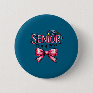 Senior class of 2027 coquette pink bow graduation 6 cm round badge