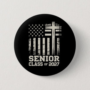 Senior Class Of 2027 USA Flag Cross Christian Grad 6 Cm Round Badge