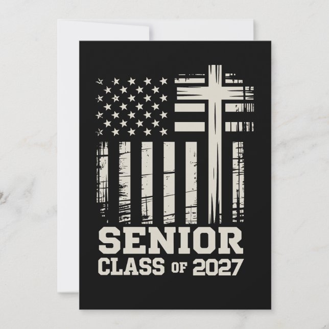 Senior Class Of 2027 USA Flag Cross Christian Grad Announcement (Front)