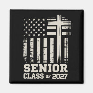 Senior Class Of 2027 USA Flag Cross Christian Grad Magnet