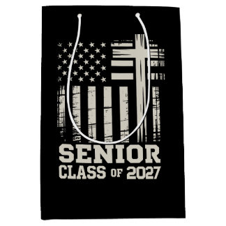 Senior Class Of 2027 USA Flag Cross Christian Grad Medium Gift Bag