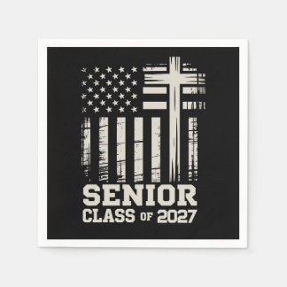 Senior Class Of 2027 USA Flag Cross Christian Grad Napkin