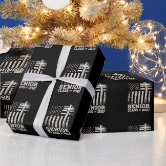 Senior Class Of 2027 USA Flag Cross Christian Grad Wrapping Paper