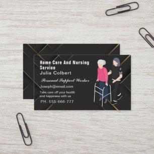 Senior Companion or Elderly Caregiver black & gold Business Card