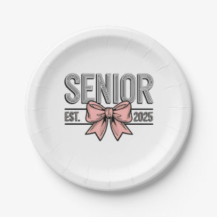 Senior Est 2025 Bow Coquette Graduation  Paper Plate