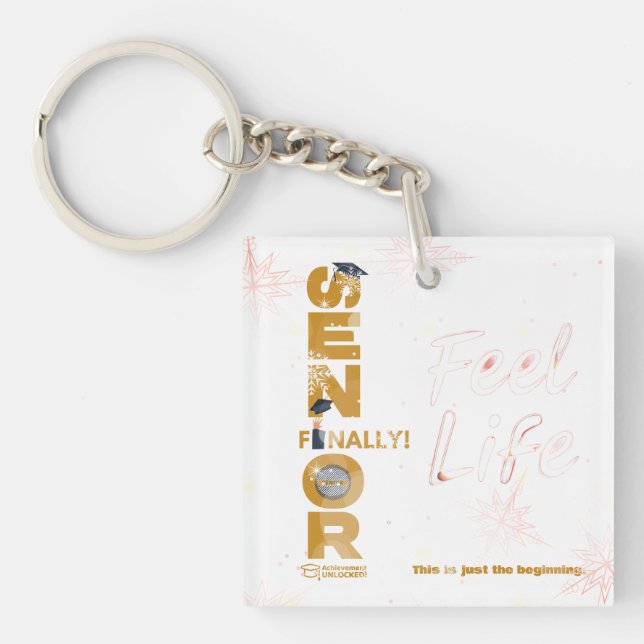 Senior Finally Graduation Achievement Unlocked Key Ring (Front)