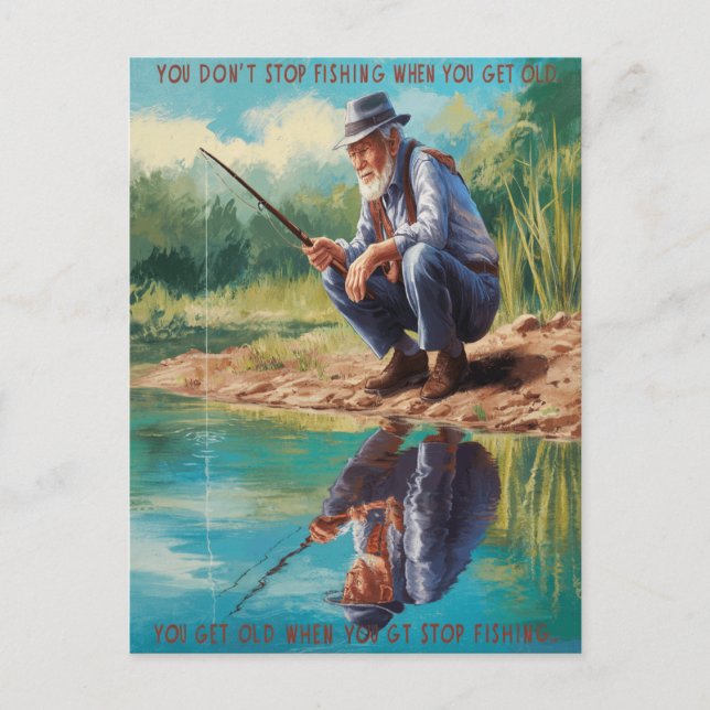 Senior Fisherman's Reflection Postcard (Front)