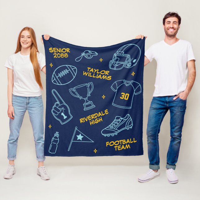 Senior Football Doodle Drawing Custom Color Fleece Blanket (In Situ)