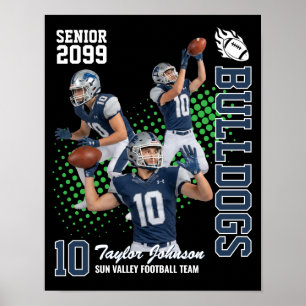 Senior Football Player Custom Photo Collage Blue Poster