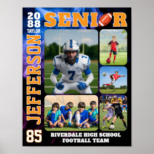Senior Football Team Sports Player Photo Collage Poster
