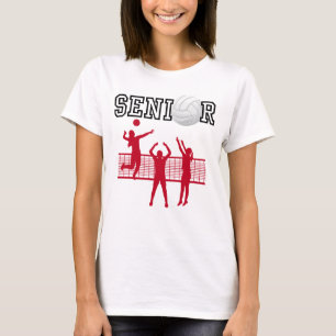 Senior Girls Volleyball Team with Red Silhouette T-Shirt